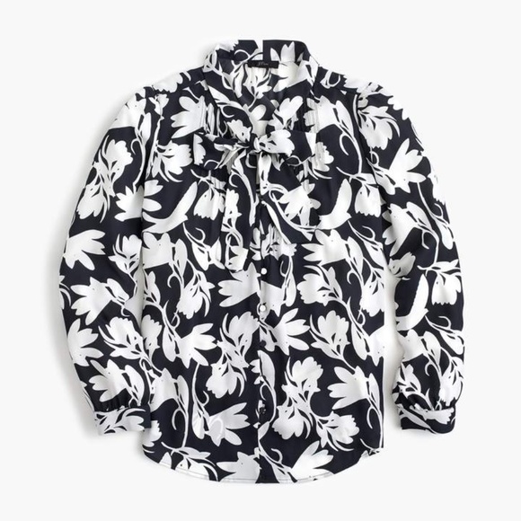 NWT J. Crew Drapey Tie Neck Top in Shadow Floral, Blouse - Picture 4 of 15